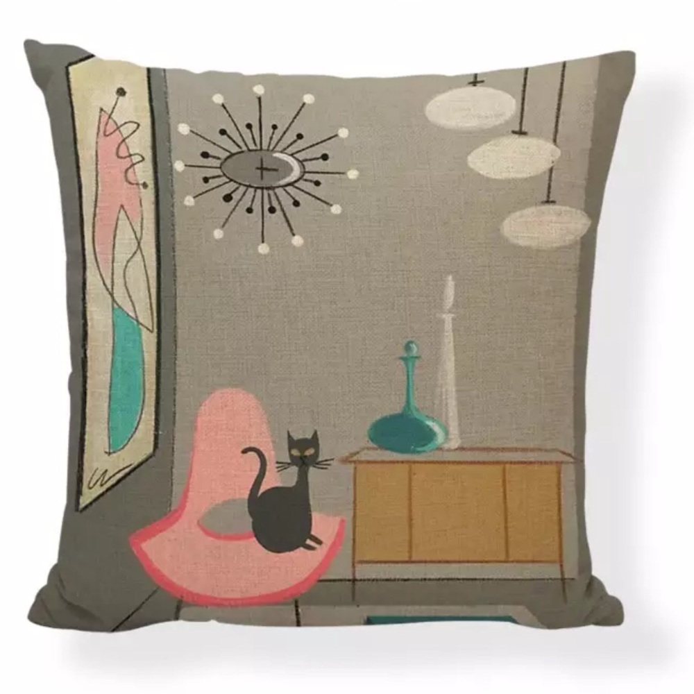 Retro MCM CAT PILLOW COVER pink -teal
